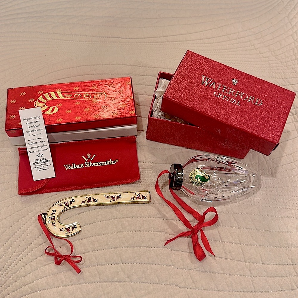 🎄NWT vintage 1994 1995 WATERFORD CRYSTAL + WALLACE SILVERSMITHS ornaments bundle